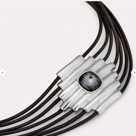 Uno de 50 Fearless Attached Crystal Choker Necklace Silver Multi Strand leather - Picture 5 of 15
